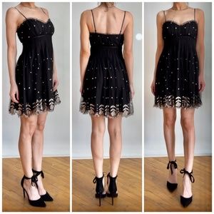 Vintage Betsey Johnson Black Embroidered Mesh Babydoll Bustier Black Dress